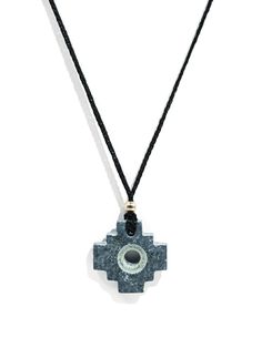 A chakana talisman necklace made of Machu Picchu stone, with the Andean symbol of the Incan civilization. Derived from the Quechua (traditional language of the Incas) word chakay, meaning to cross or to bridge, this chakana is a 3-stepped symmetric cross, with a hole through its center. Strung on soft black cord. Machu Picchu stone is a type of serpentine found in the area around Machu Picchu. Each item is unique and handmade in Peru. Traditional Adjustable Cross Jewelry, Incan Civilization, Talisman Necklace, Machu Picchu, Soft Black, Peru, Bridge, Stone, Black