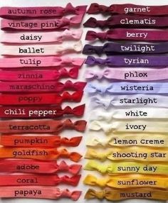 several different colors of bow ties with names in each one on the front and bottom