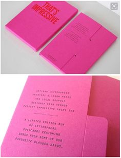 the inside and outside of a pink book