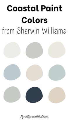 These are the best coastal paint colors from Sherwin Williams.  These beachy paint colors can be used to develop your own coastal paint palette. Coastal Home Interior Paint Colors, Coastal Palette Sherwin Williams, Coastal Furniture Paint Colors, Beach House Sherwin Williams Paint, Coastal Blue Exterior Paint Colors, Modern Coastal Paint Palette, Sherwin Williams Sea Salt Accent Colors, Sherwin Williams Coastal Plain Color Palette, Coastal Grey Paint Colors