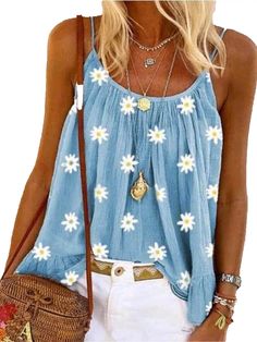 Free 2-day shipping. Buy Boho Casual Tops Sleeveless Blouse for Women Floral Print T-Shirt Summer Casual Tank Vest Tops Tunic Blouse T-Shirt Holiday Party Beach Print Shirt at Walmart.com Fashion Colours, Sleeveless Tank Top, Summer Tops, Sleeveless Tank