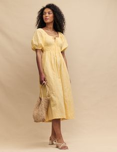 Yellow Broderie Anglaise Evelyn Midi Dress Yellow Dress Outfit, Anglaise Dress, Ochre Yellow, Stripe Outfits, Iconic Dresses, Yellow Outfit, Design Clothes, Dress Yellow