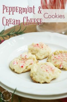 peppermint and cream cheese cookies on a white plate