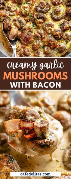 this creamy garlic mushroom dish is loaded with bacon