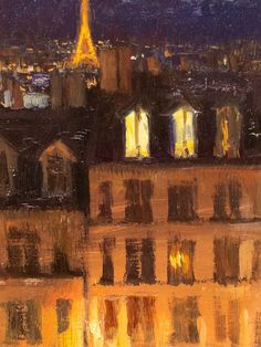 an oil painting of the eiffel tower at night