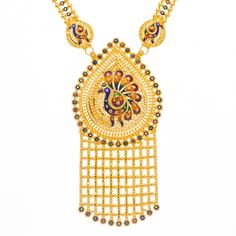 This one of a kind 22k Indian gold jewelry set will add a unique sense of luxury to your look. The bright enamel and peacock details bring a fun element to this traditional Indian design.Features• 22k yellow gold• Enamel• Filigree• BeadingVirani Jewelers bridal jewelry made from 22k gold brings together the beauty and significance of Indian culture and traditions. Find more beautiful 22k gold Indian bridal jewelry like this beaded gold jewelry set on our website.Specifications:• Minimum Necklace Indian Culture And Tradition, Long Necklace Set, Indian Gold Jewelry, Gold Jewelry Set, Gold Jewelry Sets, Gold Bead Necklace, Indian Culture, Bridal Jewellery Indian, Gold Jewelry Indian