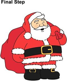 a santa clause is standing in front of a white background with the words final step on it