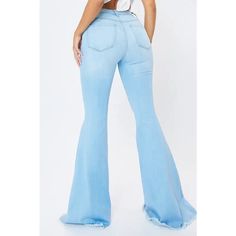 A pair of high rise flare jeans featuring short fringed leg openings, subtle distressed front, faux front pockets, two back pockets, and a 5 button up closure. Rise: 10.25" Inseam: 34" Model is 5'4" and wearing a size 3 Ture to size Spring Flares With Frayed Hem, Fall Denim Distressed Flares, Fall Distressed Denim Flares, Trendy Distressed Flares For Spring, Fitted Wide Leg Flares With Frayed Hem, Stretch Flares With Frayed Hem For Spring, Distressed Denim Flares, Distressed Wide Leg Flares For Fall, Distressed Wide-leg Flares For Fall