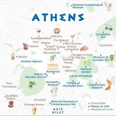 a map with all the names of different places in this city and their name is athen's