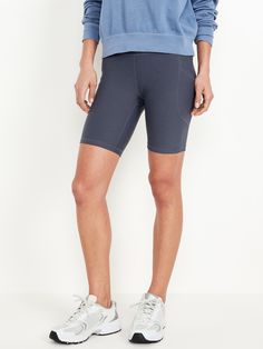 pull-on waist hip pockets fit your phone go-dry wicks moisture sits at belly button fitted hits above knee 8" regular inseam models are approx.  5'9" and wear sizes s (4), l (12) and xl (18)machine wash according to the care instruction label Active Wear Shorts, Old Navy Women, Jack Black, Bottom Clothes, Biker Shorts, Above Knee, Wicks, Belly Button, Toddler Boys