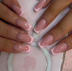 French Tips Biab Nails, Birthday Nails Pink French Tip, French On Ballerina Nails, French Pink Manicure, Cute Short Ballerina Nails, Square Light Pink French Tip Nails, Ballerina Nails Pink French, Ballet Pink French Nails, Light Pink French Tips Short