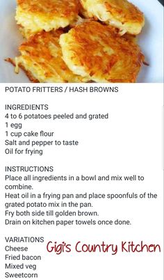 the recipe for potato fritters and hash browns