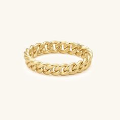 A modern and timeless gold curb chain ring. This curb chain ring looks great stacked with your favorites or on its own. Made from durable materials that are perfect for everyday wear! - Made in gold vermeil: a thick 18k gold layer on sterling silver.- Loose link chain- Band thickness: 4.1 mm.- Waterproof, tarnish resistant & hypoallergenic If you are in between sizes, we recommend sizing up. Ring Size Chart Yellow Gold Chain Link Ring With Curb Chain Detail, Everyday Yellow Gold Chain Link Ring, Everyday Gold Chain Ring, Everyday Yellow Gold Chain Ring, Everyday Gold Chain Link Ring, Yellow Gold Curb Chain Ring, Gold Curb Chain, Silver Plated Jewelry, Chain Ring