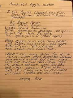 a handwritten recipe for apple pies on a piece of lined paper with writing