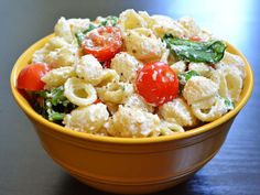 four pictures show different types of pasta salads and what they are made with them