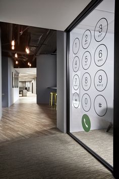 an office with a phone on the wall