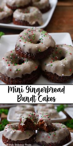 A double photo collage of mini bundt cakes with frosting and holiday colored sprinkles. Christmas Holiday Cake, Tasty Chocolate Cake, Apple Cake Recipes, Gingerbread Cake, Easy Cupcakes