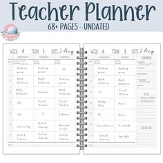 the teacher planner is open to pages that are blank