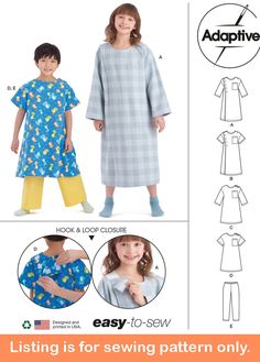 sewing pattern for children's nightgowns with long sleeves and short sleeves