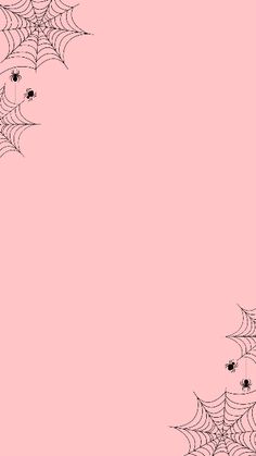 a pink background with black spider webs and ladybugs on the bottom right corner