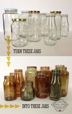 there are many jars that have different lids on each one, and the same jar is labeled turn these jars into glass jars