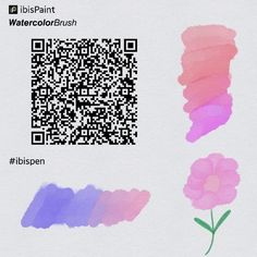 some pink and purple watercolors on a white paper with a qr code