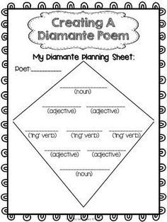 a printable worksheet for creating a diamate poem with the words