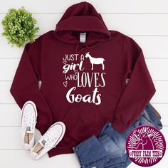 Just A Girl Who Loves Goats Goat Shirt Goat T-Shirt Goat | Etsy Cow Hoodie, Rhinestone Hoodie, Farm Tees, Horse Hoodies, Hoodie Mockup, Doctor Gift, Chicken Shirts, Mini Horse, Cow Shirt