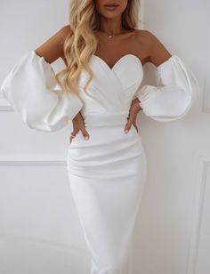 Puffed Sleeve Midi Dress – One Million Baby White Midi Dress Classy, Midi Dress Classy, Fancy Summer Dress, 37th Birthday, Italy 2023, Dresses For Pregnant Women, Graduation Picture, Birthday Trip, Wedding Court