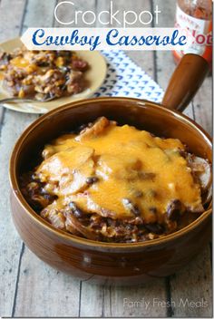 crockpot cauliflower casserole in a bowl on a wooden table