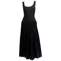 Jet-black, knit 'Plissé Abeille' dress from Azzedine Alaia dating to 2014 and seen on the runway. Dress is labeled a French size 38. Approximate un-stretched measurements: shoulder 13", bust: 28", waist 24", and length 48". Zips up center at back. Fabric content: 80% wool, 10% polyamide, 5% viscose, and 5% polyester. Made in Italy. Fabric is very substantial. New. Retail price was $7500. Cher Horowitz, Azzedine Alaia, Event Outfit, Christy Turlington, Inspo Outfit, Herve Leger, Black Knit, Jet Black, Pleated Dress