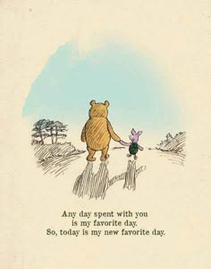 a winnie the pooh birthday card with an image of a bear and pig holding hands