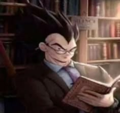 an animated image of a man reading a book