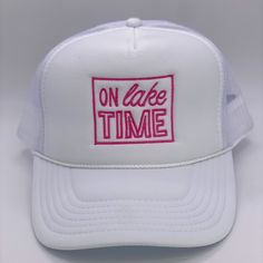 New On Lake Time Trucker High Quality Embroidery Adjustable to Fit ADULT and KIDS Summer Mesh Trucker Baseball Cap One Size (Fits Most) Poly Foam Front (Comfortable Fit) Mesh Back Cap with Plastic Adjustable Snap Closure Return Policy: If your order arrives defective, or if I made a mistake on your order, exchanges are acceptable. The item must be in brand new condition in order to get an exchange. Returns are not available. Lake Trucker Hat, Adjustable White Hats For Camping, White Outdoor Hats With Letter Print, White Letter Print Hat For Outdoor, Adjustable White Hat For Camping, White Outdoor Hat With Letter Print, White Hat One Size For Outdoor Activities, White Hats For Outdoor Activities, White One Size Fits Most Hat For Outdoor Activities