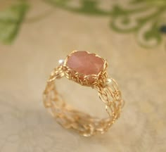 Crochet Ring, Golden Rings, Pretty Jewelry Necklaces, Jewelry Set Design, Gold Bridal Jewellery Sets, Wire Crochet