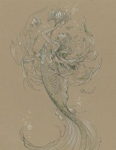 a drawing of a mermaid with long hair