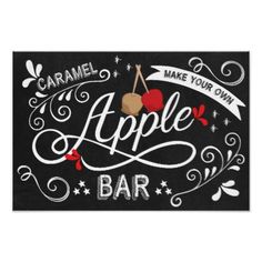 an apple bar sign with the words, caramel and apple on it's side