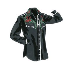 Black Black Embroidered Western Top, Black Long Sleeve Top For Rodeo, Black Western-style Shirt For Western-themed Events, Black Long Sleeve Tops For Western-themed Events, Western Black Shirt For Ranch, Western Style Black Shirt For Ranch, Black Fitted Tops For Western-themed Events, Embroidered Western Shirt, Horizon Line