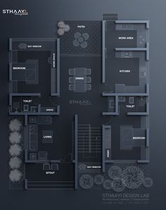 the floor plan for an apartment with two levels and three rooms, all in black