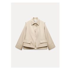 ZARA WOMAN COLLECTIONJacket made of cotton blend fabric. Lapel collar and long cuffed sleeves. Front pockets. Contrasting interior lining. Front metal zip and snap button closure. Overlay open vest made of the same fabric. Front flap pockets. Beige Outerwear With Suit Collar And Pockets, Chic Utility Jacket With Flap Pockets For Workwear, Office Outerwear With Stand Collar And Pockets, Office Outerwear With Stand Collar, Chic Collared Utility Jacket With Flap Pockets, Workwear Utility Jacket With Flap Pockets And Lapel Collar, Beige Stand Collar Outerwear For Work, Classic Spring Utility Jacket With Flap Pockets, Spring Utility Jacket With Flap Pockets For Work