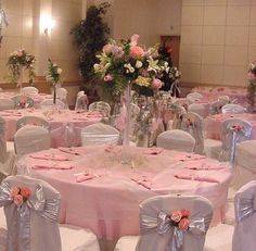 the tables are set up for a wedding reception