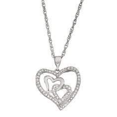 Diamond Accented Heart Pendant Necklace For Mother's Day, Mother's Day Diamond Heart Pendant Necklace, Mother's Day Heart Pendant Diamond Necklace, Mother's Day Diamond Necklace With Heart Pendant, Sterling Silver Diamond Necklace With Heart Charm, Silver Heart Pendant Diamond Necklace With Accents, Silver Diamond Accented Heart Pendant Necklace, Silver Diamond Necklace With Heart Pendant, Silver Diamond Necklace With Diamond Accents For Mother's Day