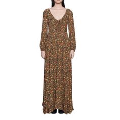 Gucci's brown crepe dress is illustrated with whimsical floral motifs lifted from Liberty's extensive archives which inspired the Italian Art Nouveau period. It's crafted in Italy with a gathered V-neck and balloon sleeves that secure with drawstring ties, then lined with sumptuous silk satin for a clean drape. Pull focus to the sweeping hem by styling it with leather boots.External fabric: 100% viscoseHalf-lining: 90% silk and 10% elastaneMade in Italy Gucci Runway, Crepe Maxi Dress, Buy Gucci, Maxi Dress Online, Luxury Women Fashion, Brown Silk, Liberty Print, Italian Art, Crepe Dress