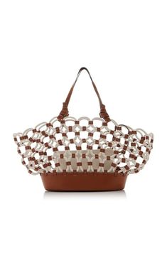 Staud Squillo Woven Leather Rope Tote Bag - White | Editorialist Leather Bucket Bag With Braided Handles In Basket Shape, Chic Basket Shoulder Bag With Intrecciato Weave, Chic Crochet Leather Bag, Elegant Brown Leather Crochet Bag, Crochet Woven Leather Bag, Natural Leather Crochet Shoulder Bag, Chic Woven Leather Crochet Bag, Brown Crochet Bag With Intrecciato Weave For Everyday, Chic Leather Crochet Bag With Woven Detail