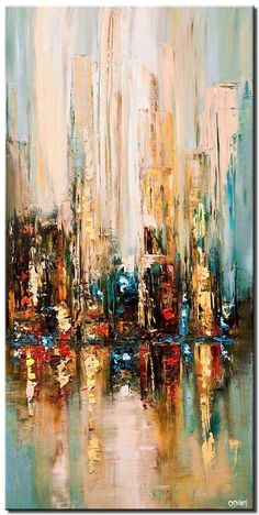 an abstract cityscape painting with lots of colors