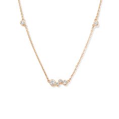 Circular diamond drops encased in 18k recycled gold loop brought together with a delicate 18k recycled gold chain to adorn your neck. Perfectly dainty for the everyday, or dressed up with Remy earrings and matching bracelet for an evening on the town. Dainty Rose Gold Diamond Necklace With Adjustable Chain, Luxury Dainty Rose Gold Diamond Necklace, Everyday Luxury Rose Gold Diamond Necklace, Minimalist Rose Gold Diamond Necklace With Adjustable Chain, Refined Rose Gold Diamond Necklace, Luna Necklace, Gold Diamond Necklace, Matching Bracelet, Diamond Drops