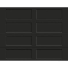 a black garage door with four panels on each side