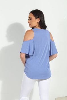 PRODUCT DETAILS: COLD SHOULDER DETAIL LOOSE FIITING TEE V-NECK COLOR: PERIWINKLE BLUE FIT: TRUE TO SIZE/ LOOSE FABRIC: CUPRO FABRIC CONTENT: 66% MODAL 34% POLYESTER CARE INSTRUCTIONS: MACHINE WASH COLD, TUMBLE DRY LOW. FOLLOW CARE LABEL, INSTRUCTIONS MAY VERY BY FABRIC MADE IN THE USA OF IMPORTED FABRIC SKU: TF2305-PERI Blue Cold Shoulder Tops For Spring, Blue Cold Shoulder Top For Summer, Summer Blue Cold Shoulder Top, Blue Cold Shoulder Summer Top, Halter Tie Dress, Cupro Fabric, Surplice Top, Surplice Dress, Maxi Dress Sale