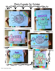 children's art project with pictures of animals and vehicles