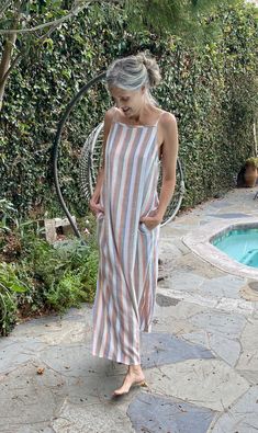 Chic Linen Maxi Dress For Day Out, Linen Dress With Straight Neckline For Vacation, Beige Summer Dresses With Side Slits, Beige Summer Dress With Side Slits, Casual Linen Dress With Straight Neckline For Beach, Summer Linen Maxi Dress For Day Out, Casual Linen Beach Dress With Straight Neckline, Summer Linen Dress With Straight Neckline For Beach, Summer Beige Maxi Dress With Side Slits